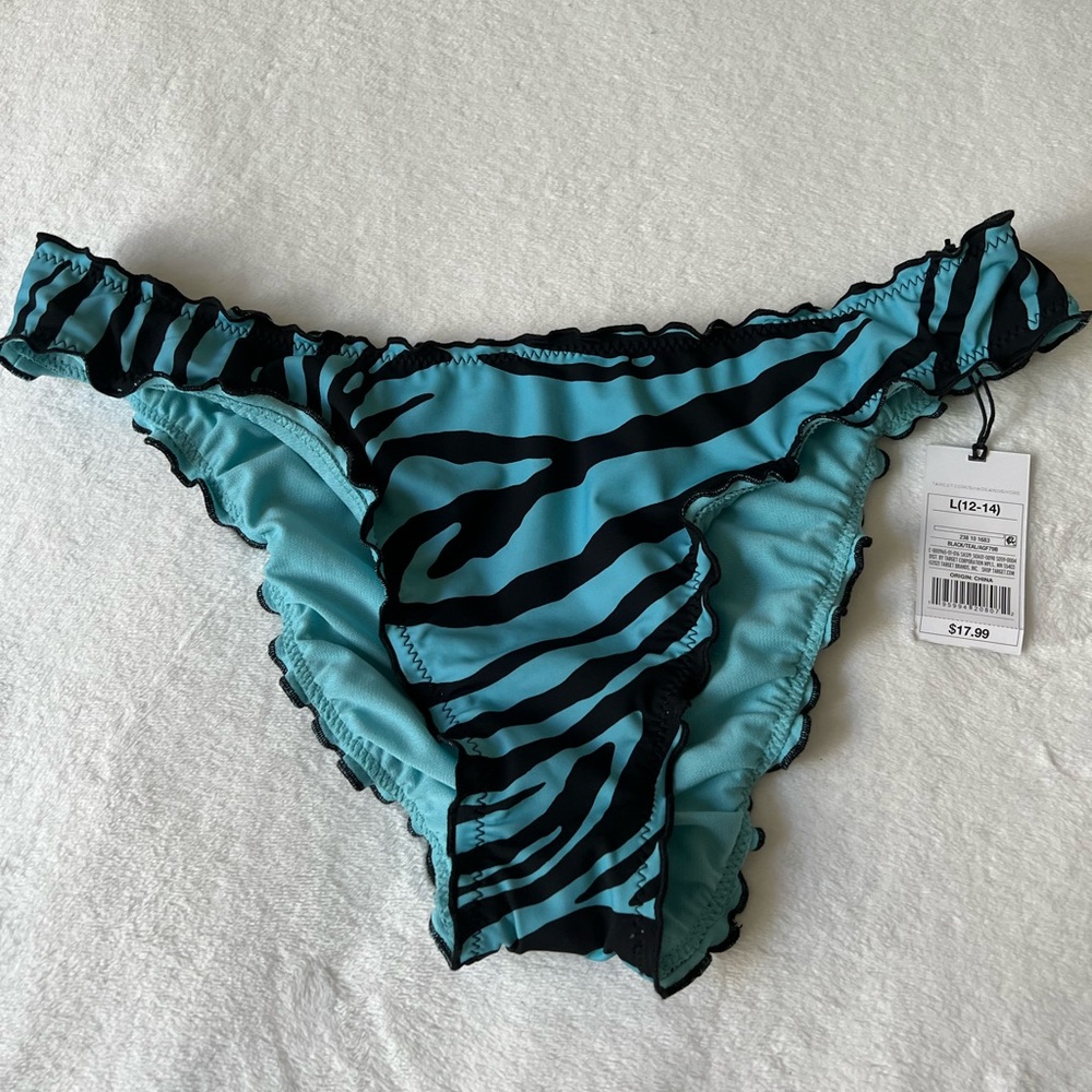 Black and Teal Bikini Bottom (Size LARGE)